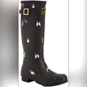 Women's Black Rain Boots with Dog Print